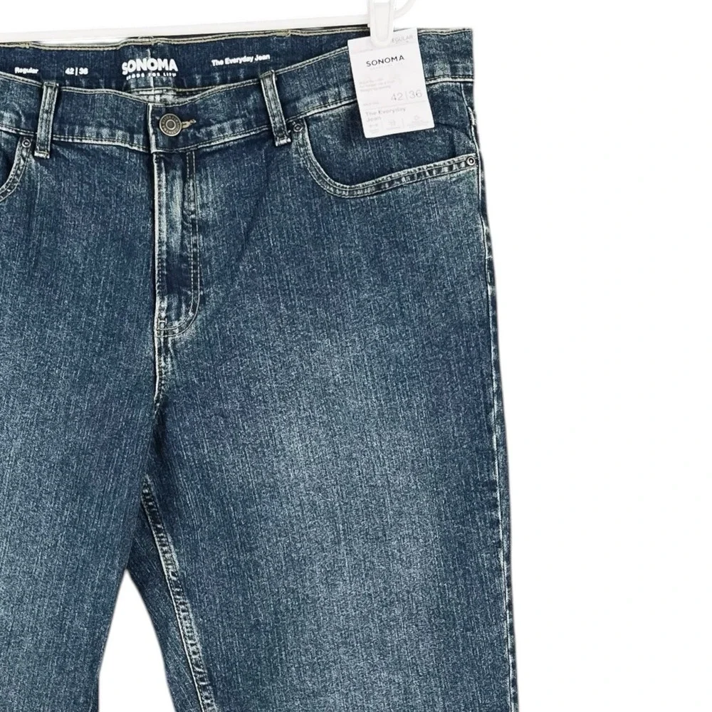 NWT Sonoma Men The Every Day Blue Denim Jeans 42x36 Regular Straight-Leg Stretch